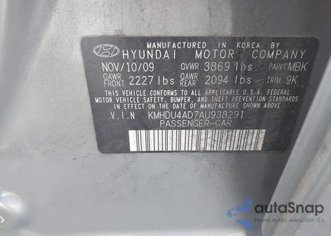 2010 Hyundai Elantra Gls из США, поврежденный, VIN KMHDU4AD7AU938291